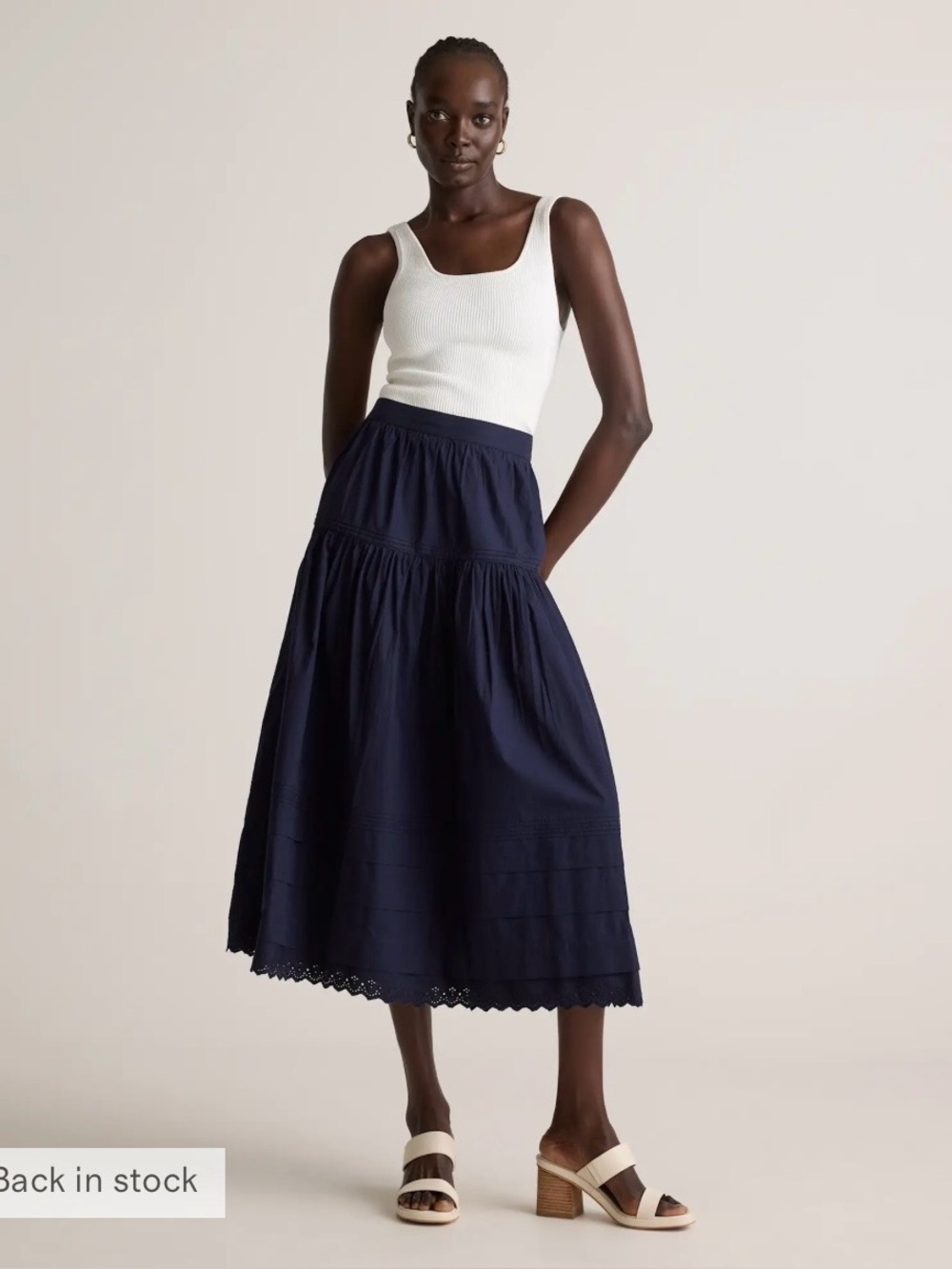Quince 100% Organic Cotton Poplin Pintuck Maxi Skirt in Navy Blue Size XL. NWT - Picture 2 of 14